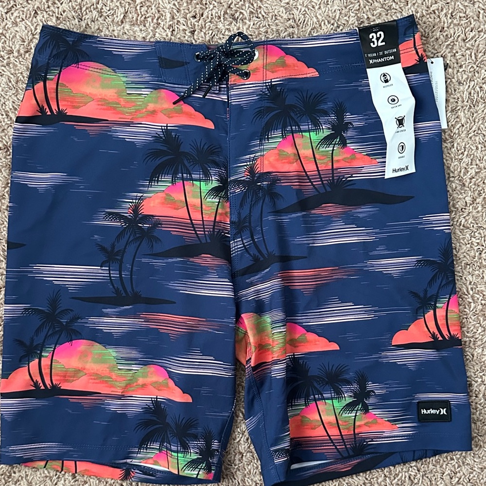 Hurley Blue and Orange Tropical Swim Trunks